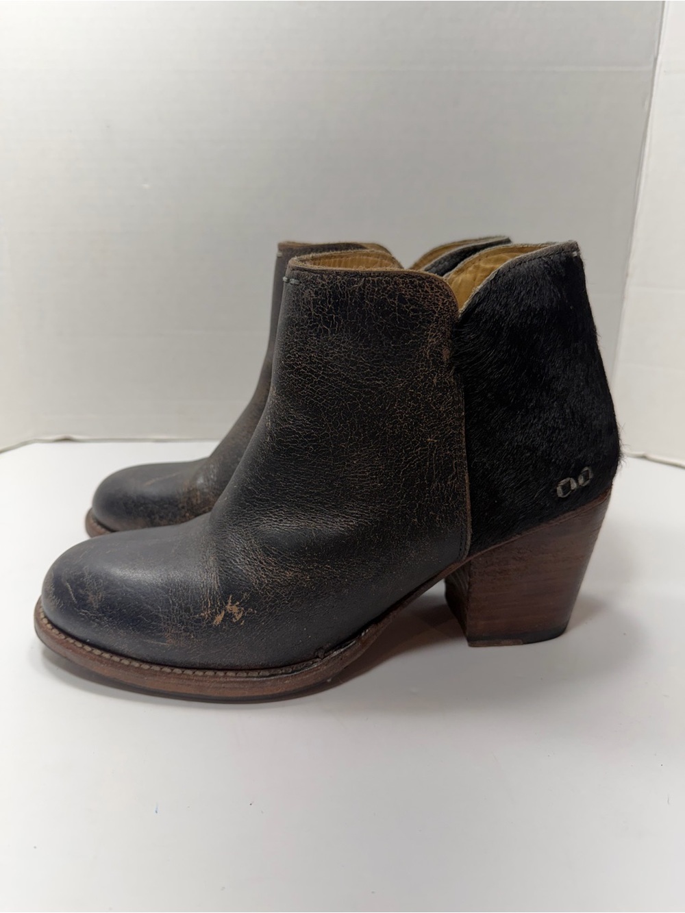 BED|STU Women's Dark Brown Leather Ankle Booties with Side Zip size 9 real fur - Picture 5 of 8